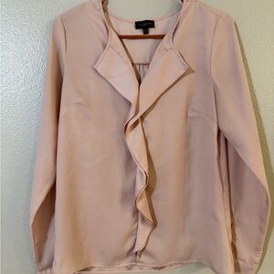 The Limited Tan Ruffled Notched Collar Blouse